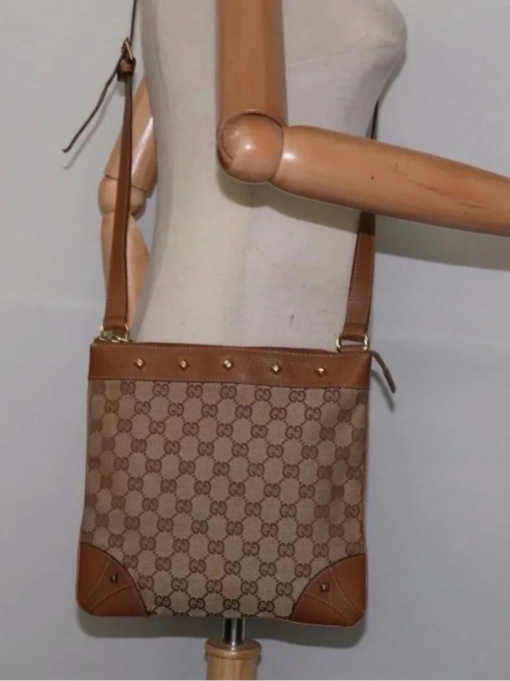 Gucci GG Canvas Nailhead Crossbody Bag- GOOD CONDITION